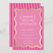 Wave Pink Hot Pink Stripe Brautparty Einladung (Vorne/Hinten)