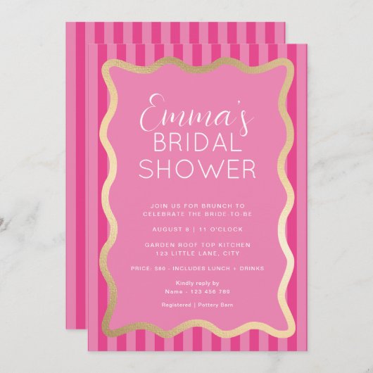 Wave Pink Hot Pink Stripe Brautparty Einladung (Vorne/Hinten)