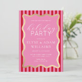 Wave Pink Red Gold Strip Weihnachtsfeier Einladung (Stehend Vorderseite)