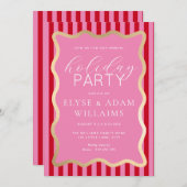Wave Pink Red Gold Strip Weihnachtsfeier Einladung (Vorne/Hinten)
