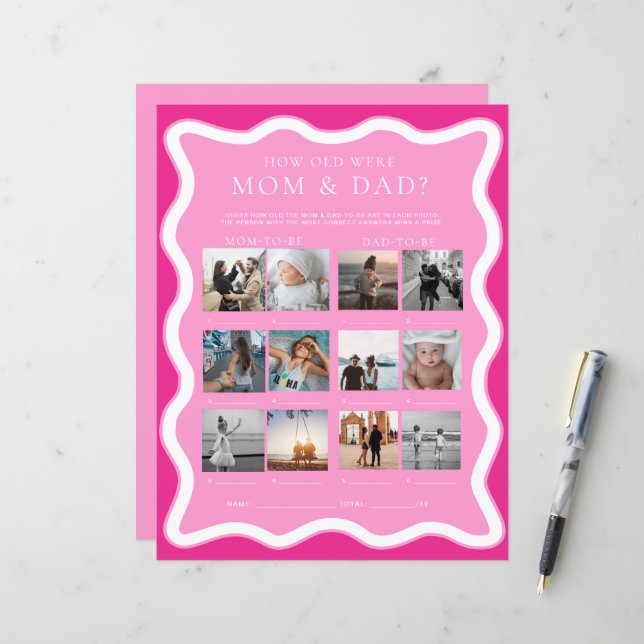 Wave Pink Wie alt waren Mama und Vater Foto Spiel (Vorderseite/Rückseite Beispiel)