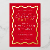 Wave Red Holiday Party Folieneinladung (Vorderseite)