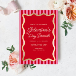 Wave Red Pink Stripe Galentine's Day Brunch Einladung