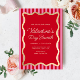 Wave Red Pink Stripe Valentinstag Brunch Einladung