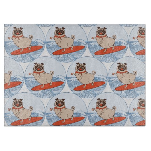 Wave reitet Hund auf Surfboard Schal Band mit Happ Schneidebrett (Vorderseite)