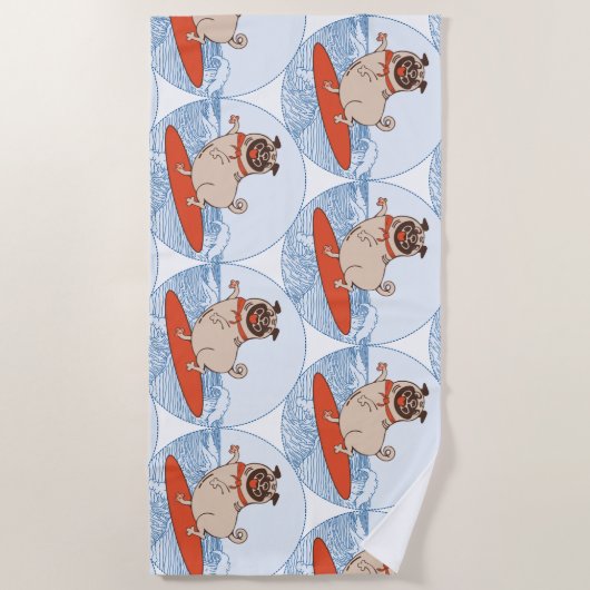 Wave reitet Hund auf Surfboard Schal Band mit Happ Strandtuch (Vorderseite)