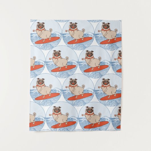 Wave reitet Hund auf Surfboard Schal Band mit Happ Wandteppich (Vorderseite)