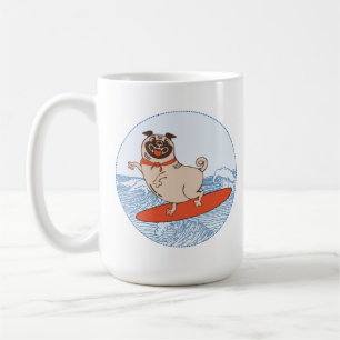Wave reitet Hund auf Surfbrett Kaffee mu Mops Kaffeetasse