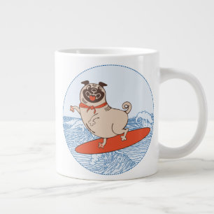 Wave reitet Hund auf Surfbrett mit Happy Mops Jumbo-Tasse