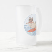 Wave reitet Hund auf Surfbrett mit Happy Mops Mattglas Bierglas (VorderseiteRechts)