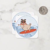 Wave reitet Hund auf Surfbrett mit Happy Mops Mitteilungskarte (Vorderseite/Rückseite Beispiel)