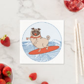 Wave reitet Hund auf Surfbrett mit Happy Mops Serviette (Beispiel)