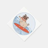 Wave reitet Hund auf Surfbrett mit Happy Mops Serviette (Ecke)