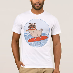 Wave reitet Hund auf Surfbrett T - Shirt mit Happy