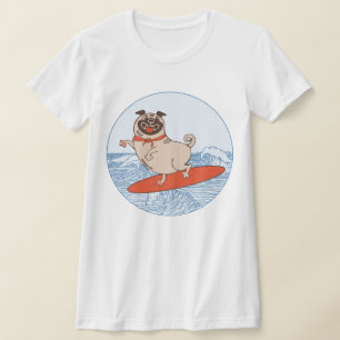 Wave reitet Hund auf Surfbrett T - Shirt mit Happy