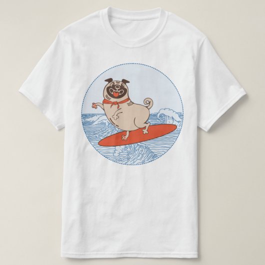 Wave reitet Hund auf Surfbrett T - Shirt mit Happy (Design vorne)