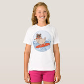 Wave reitet Hund auf Surfbrett T - Shirt mit Happy (Vorne ganz)