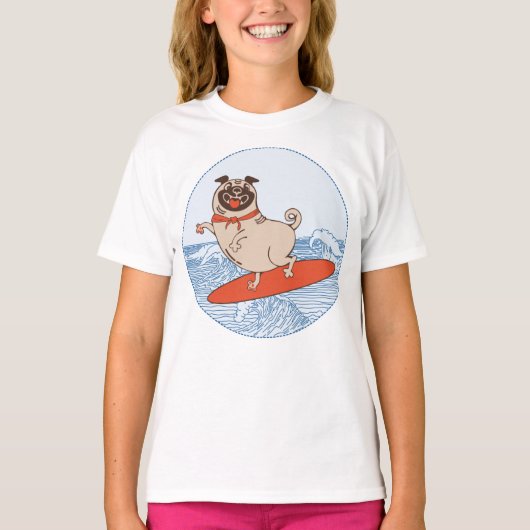 Wave reitet Hund auf Surfbrett T - Shirt mit Happy (Vorderseite)