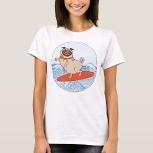 Wave reitet Hund auf Surfbrett T - Shirt mit Happy