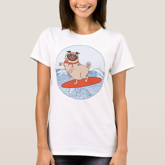 Wave reitet Hund auf Surfbrett T - Shirt mit Happy (Vorderseite)
