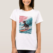 Wave Rider: Doberman Pinscher Hund surfen im Stil T-Shirt (Vorderseite)
