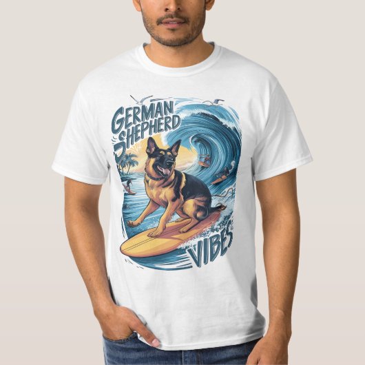 Wave Rider: Ein deutsches Hirtensurfen T-Shirt (Vorderseite)