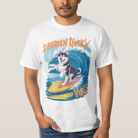 Wave Rider Siberian Husky Hund Surfen T-Shirt (Vorderseite)