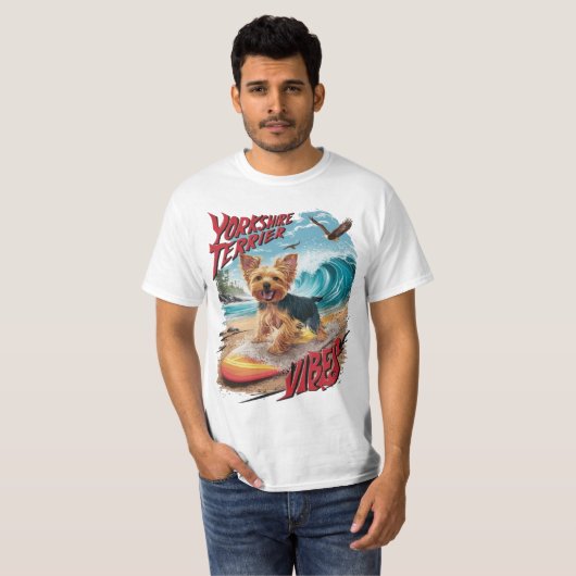 Wave Rider Yorkshire Terrier Surfbrett T-Shirt (Vorne ganz)