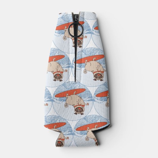 Wave riding happy pug dog on surfboard scarf band flaschenkühler (Rückseite)