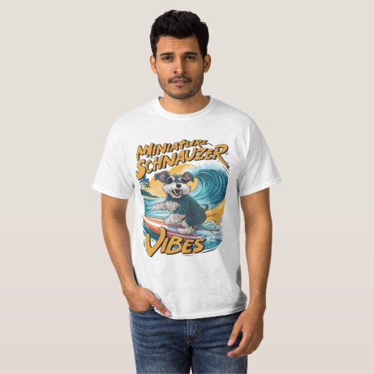 Wave-Riding Miniatur Schnauzer Surferlebnis T-Shirt (Vorne ganz)
