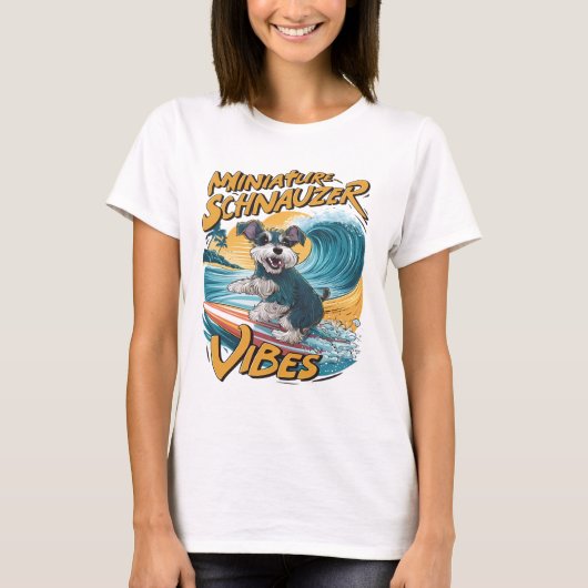 Wave-Riding Miniatur Schnauzer Surferlebnis T-Shirt (Vorderseite)