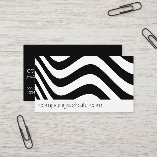 Wave Schwarz-weiß Stylish Business Card Visitenkarte (Vorderseite/Rückseite Beispiel)