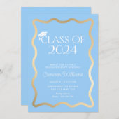 Wave Sky Blue Gold Graduation Party Einladung (Vorne/Hinten)