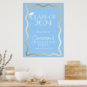 Wave Sky Blue Gold Graduation Party Willkommen Poster (Küche)