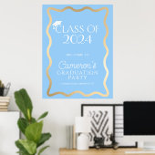Wave Sky Blue Gold Graduation Party Willkommen Poster (Heimbüro)