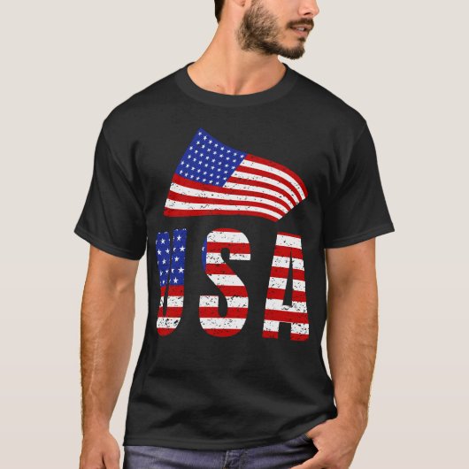 Wave USA Flag Typografie T-Shirt (Vorderseite)