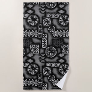 Wave Warrior Hawaiian Primitive Tapa - Grau Strandtuch