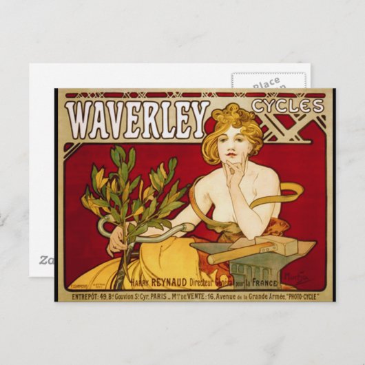 Waverley Cycles - Art Nouveau - Alphonse Mucha Postkarte (Vorne/Hinten)
