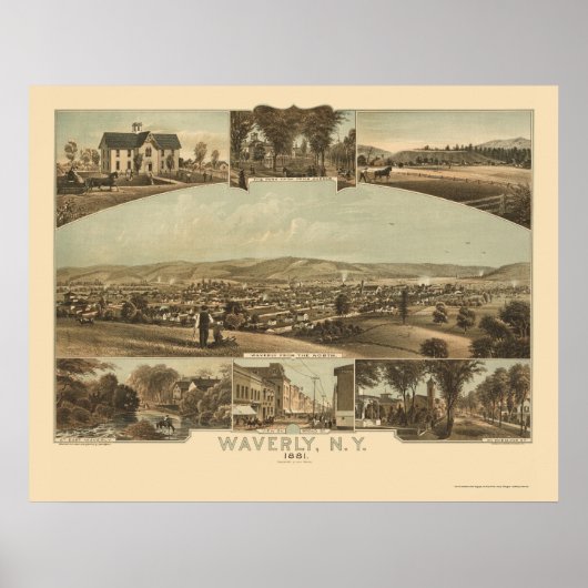 Waverly, NY Panoramic Map - 1881 Poster (Vorne)