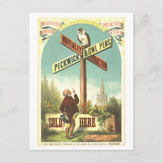 Waverve Pickwick & Owl Pens Vintage Werbung Postkarte (Vorderseite)