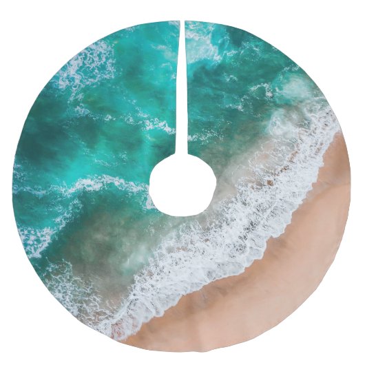 Waves am Sandy Beach Polyester Weihnachtsbaumdecke (Vorderseite)