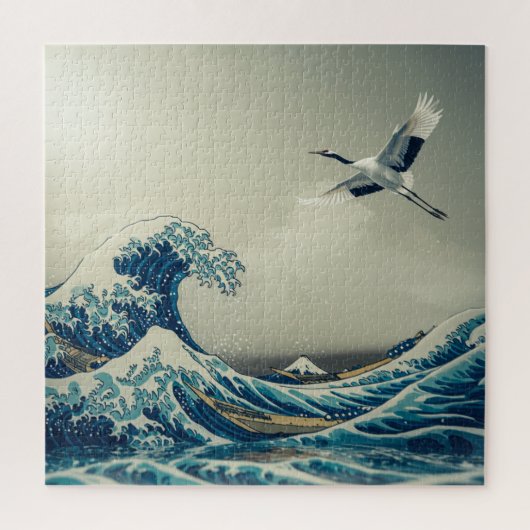 Waves and Crane – A Dreamlike Ukiyo-e Vision Puzzle (Vertikal)