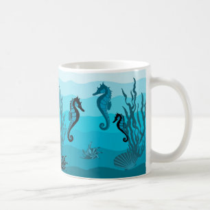 Waves, Aqua, Ocean blue print, Sea Pferd Muscheln Kaffeetasse