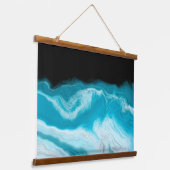 Waves aus blau-weißem Marmor Wandteppich Mit Holzrahmen (Gewinkelt)