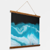 Waves aus blau-weißem Marmor Wandteppich Mit Holzrahmen (Gewinkelt)