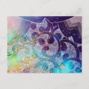 WAVES Blue Floral Circles, Wirbel Postkarte