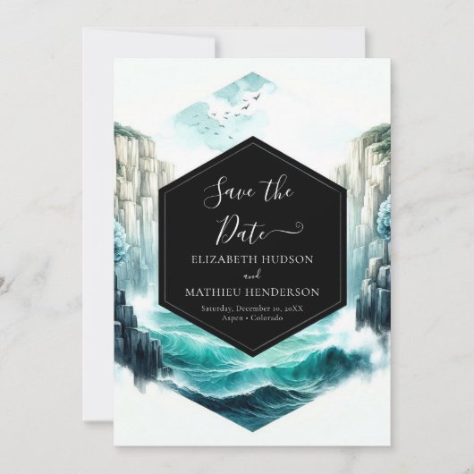 Waves Blue Nautical Wedding Save The Date (Vorderseite)