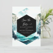 Waves Blue Nautical Wedding Save The Date (Stehend Vorderseite)
