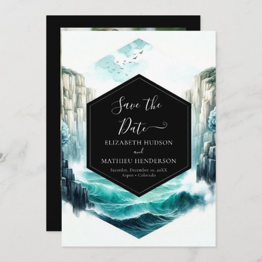 Waves Blue Nautical Wedding Save The Date (Vorne/Hinten)