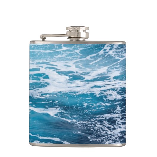 Waves Blue Ocean Summer Beach Flachmann (Vorderseite)